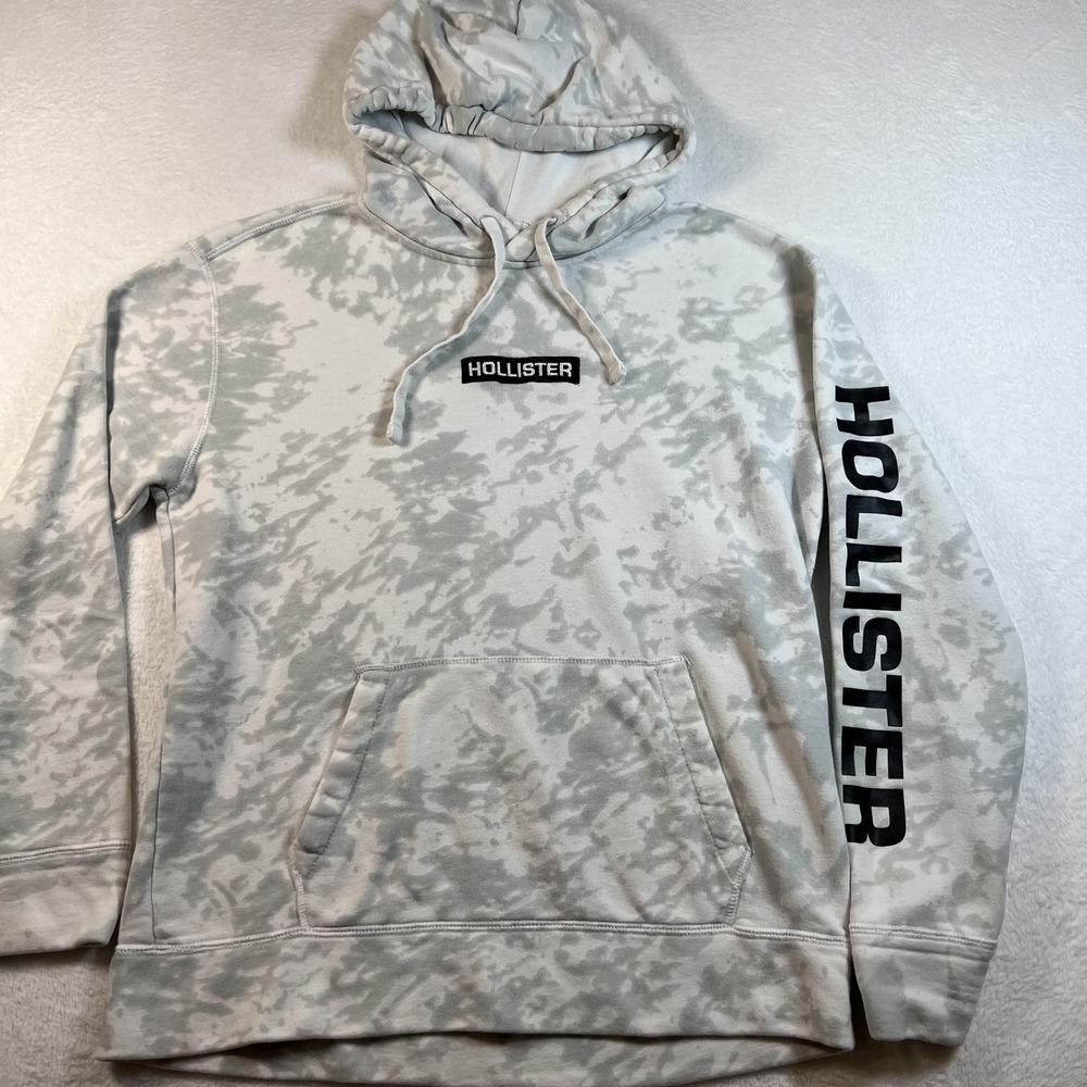 Hollister Hoodie Mens Large Gray Pullover Fleece Sweatshirt Logo Sleeve‎ Camo